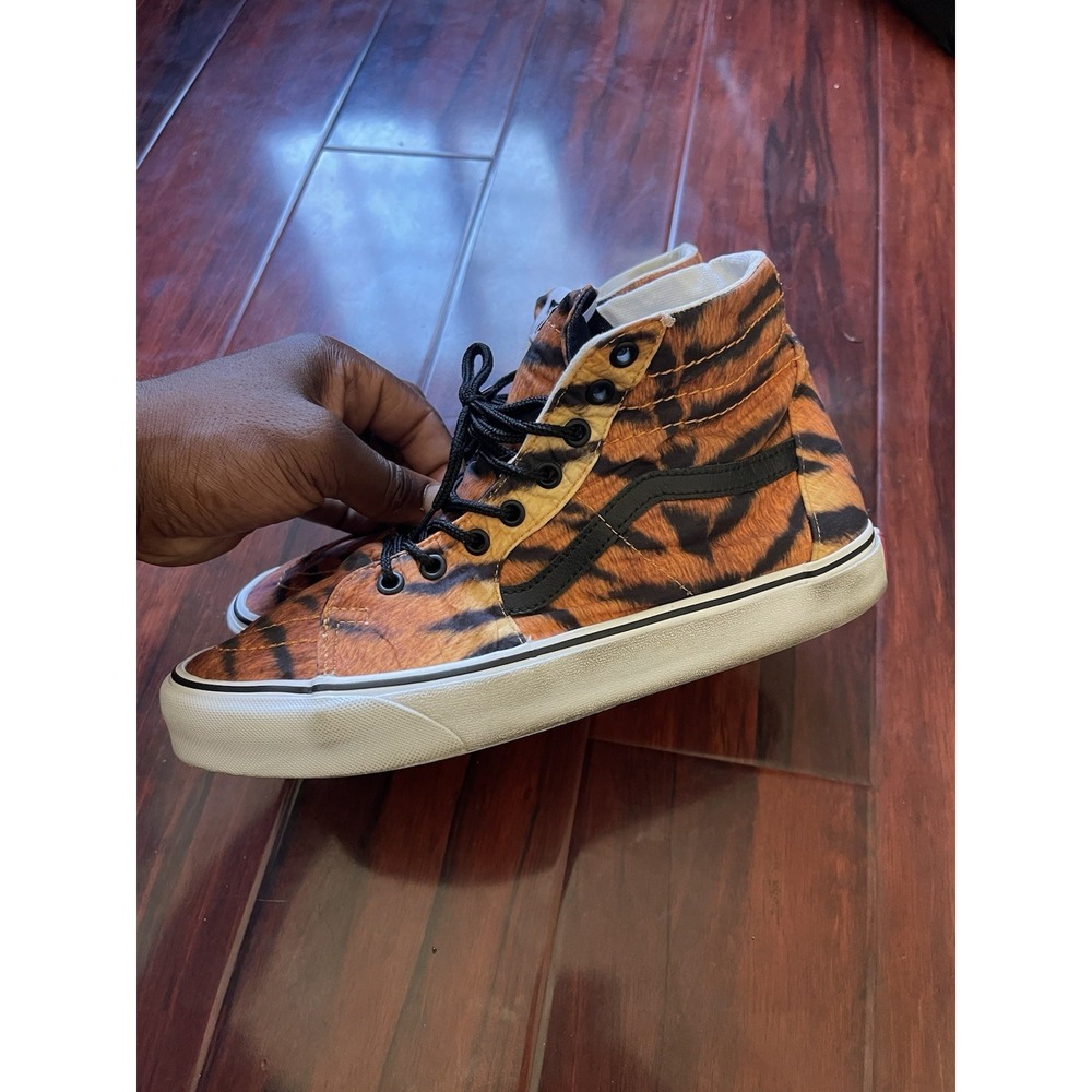 Vans Sk8 Hi Tapered Skate Shoe Orange Tiger Print Men's 10.5/Women's 12 Preowned